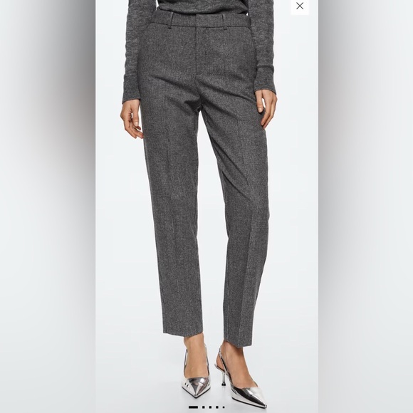 NWT Mango Gray Checkered Slim Fit, Ankle Length, Wool Blend Suit Pants, Size 6 - Picture 1 of 13